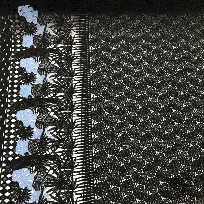 Floral Border Guipure Lace – Black/Blue Fabric by the Yard