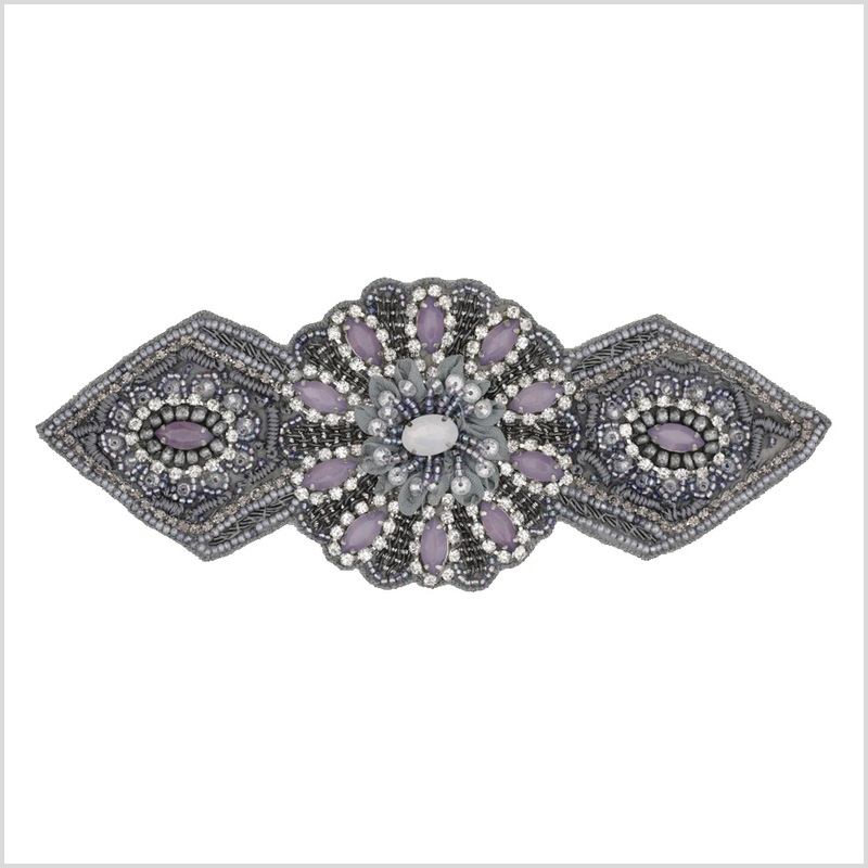 Gray/Purple Beaded Rhinestone Applique