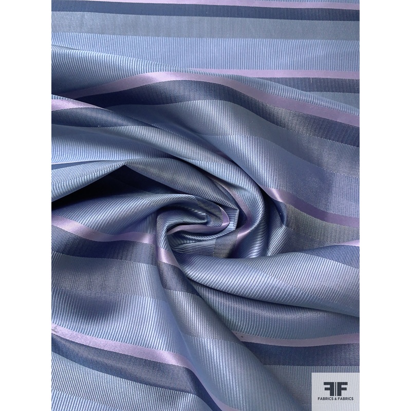 Horizontal Striped Silk Necktie Jacquard Brocade – Pale Periwinkle Blue / Lavender Fabric by the Yard