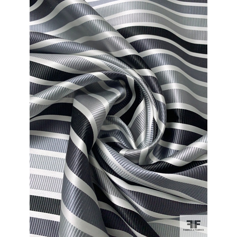 Horizontal Striped Silk Necktie Jacquard Brocade – Shades of Grey / Black / White Fabric by the Yard