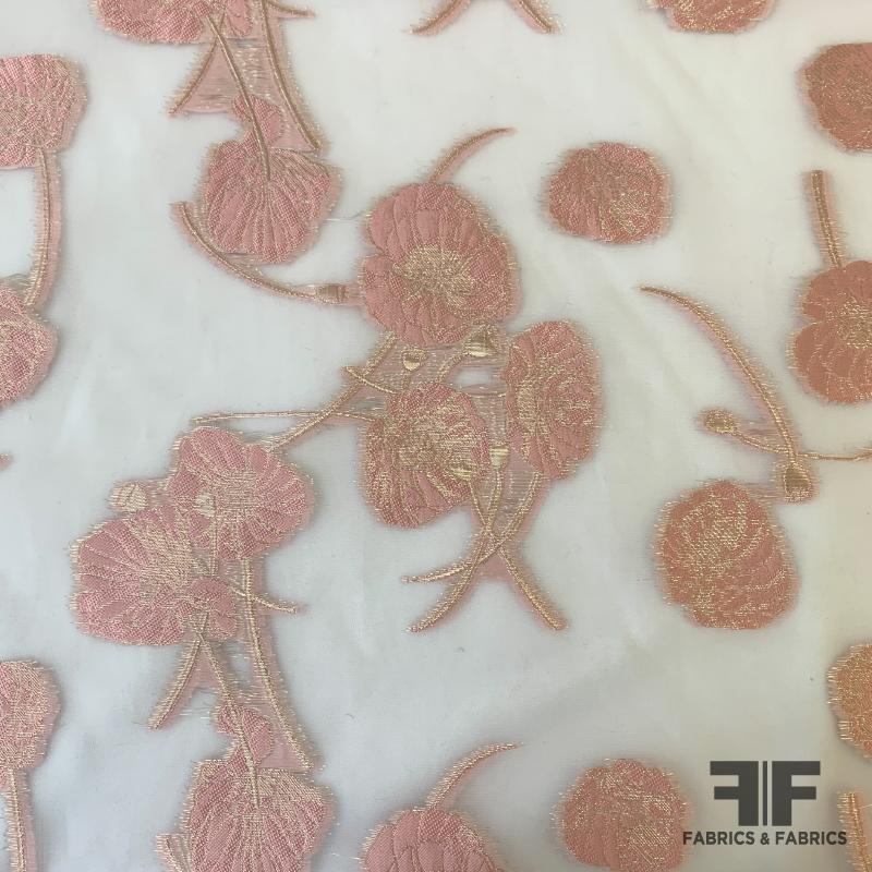 Metallic Floral Fil Coup Organza – Pink/Gold Fabric by the Yard