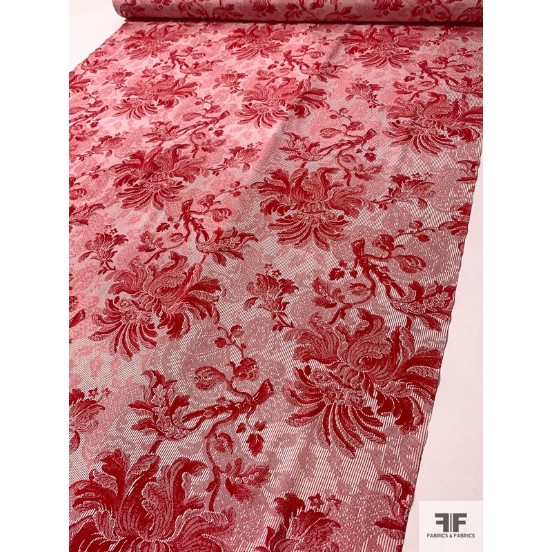 Ornate Regal Floral Printed Silk Crepe de Chine – Red / Ivory Fabric by the Yard