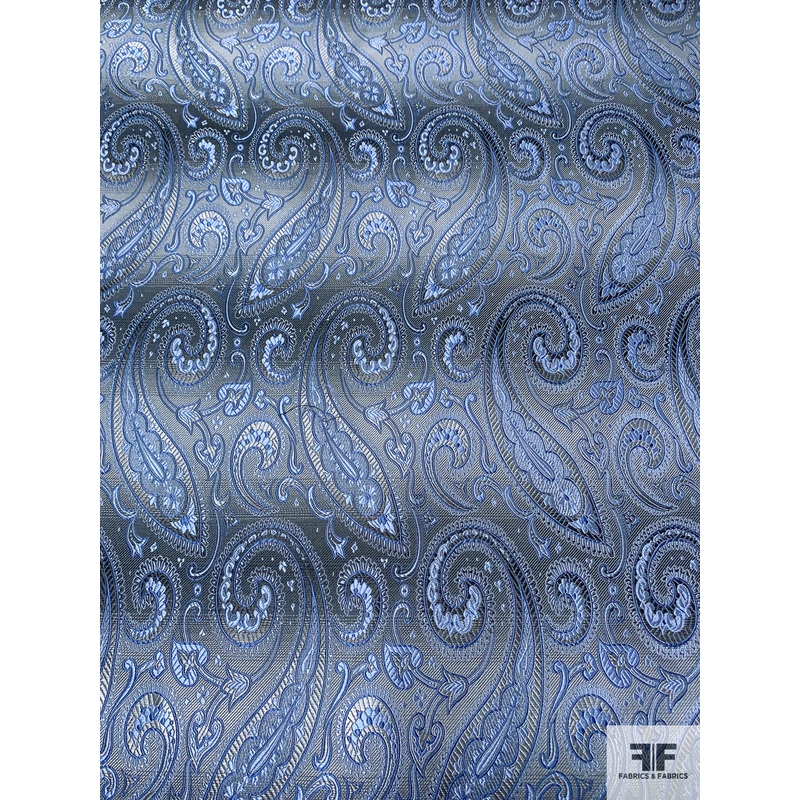 Paisley Silk Necktie Jacquard Brocade – Blues / Greys Fabric by the Yard