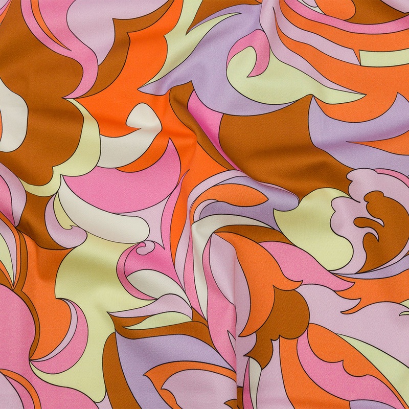 Stretch Cotton Sateen – Purple, Orange and Brown Abstract – Magical Mystery Print – Mood Exclusive Groove Collection