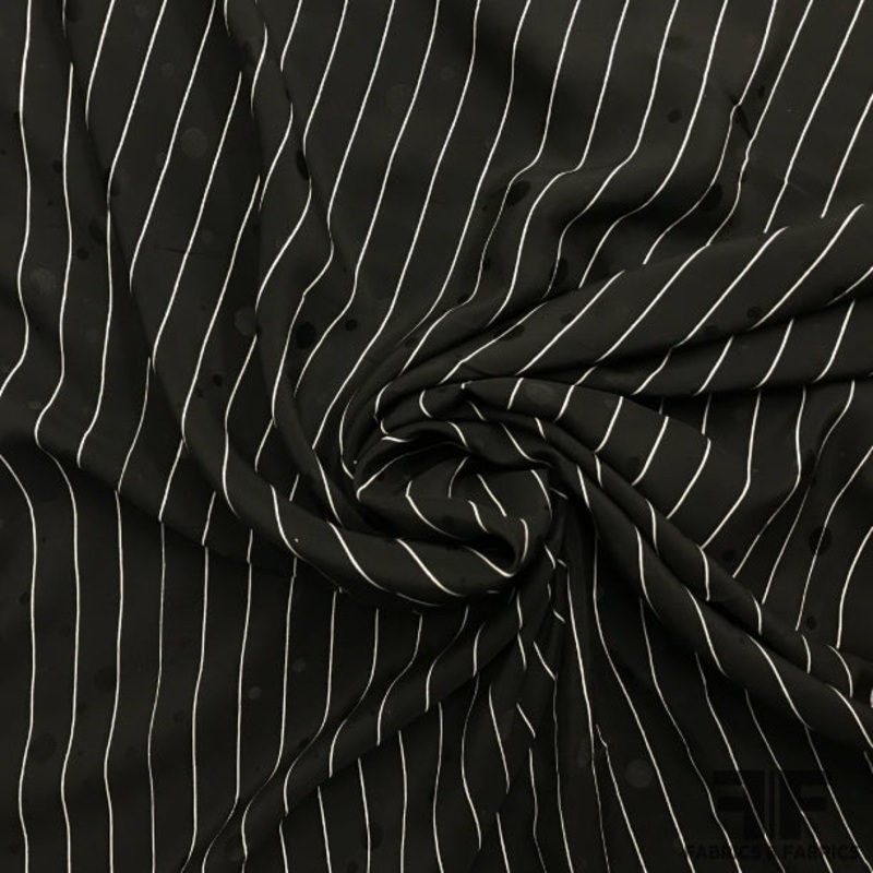 Striped Printed Silk Jacquard – Black/Beige Fabric by the Yard