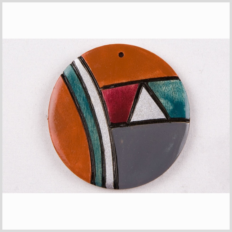 Terracotta/Gray/Magenta/Emeral Wood Pendant