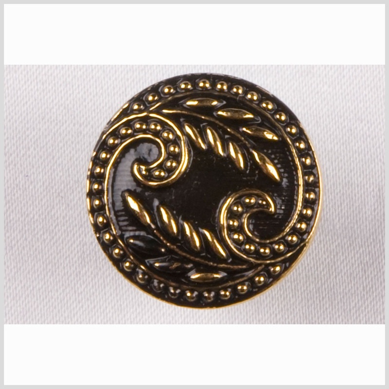 Black and Gold Floral Leaf Glass Shank Back Button – 44L/28mm