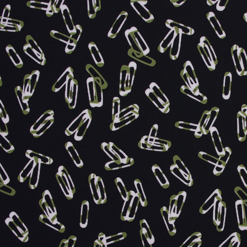 Black Polyester Jersey Paper Clip Print