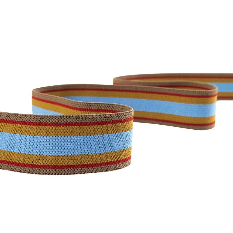 Blue, Cumin and Red Striped Elastic Trim – 1.25″