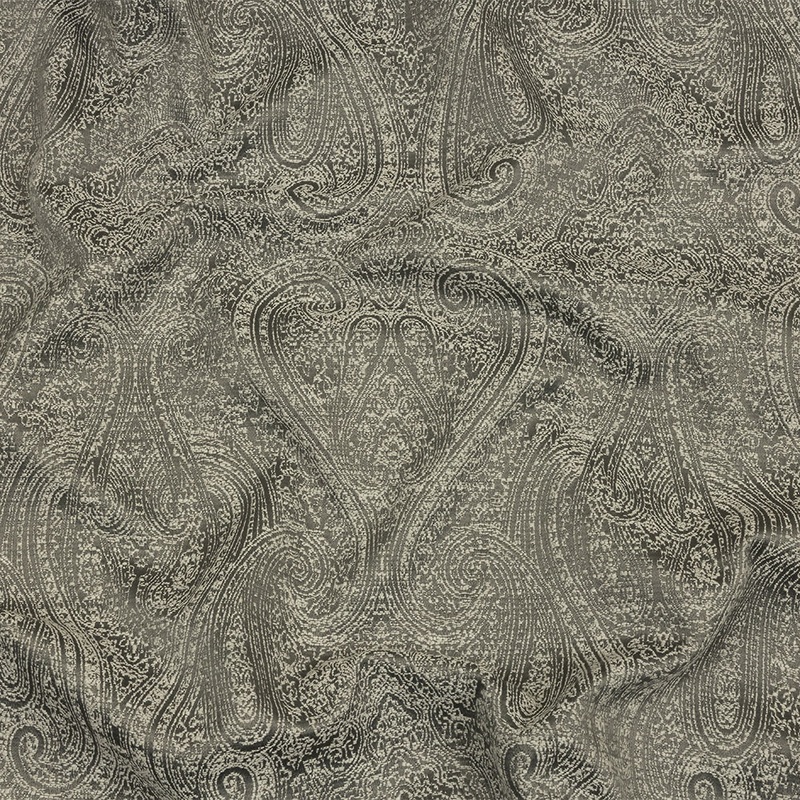 Cotton and Recycled Polyester Drapery Jacquard – Graphite Delicate Paisley – British Imported