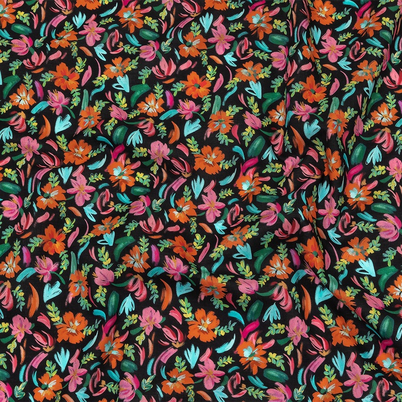 Cotton Voile – Pink, Blue and Black Floral – Confetti Fete Print – Mood Exclusive Citrus Collection