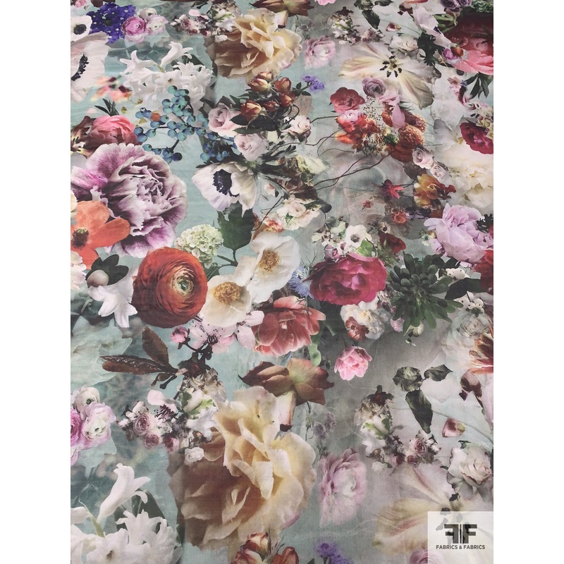 Floral Realism Printed Silk Organza – Multicolor Fabric by the Yard