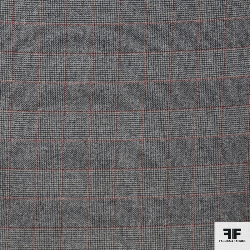Glen Plaid Double-Side Wool Coating/Suiting – Black/White/Red Fabric by the Yard