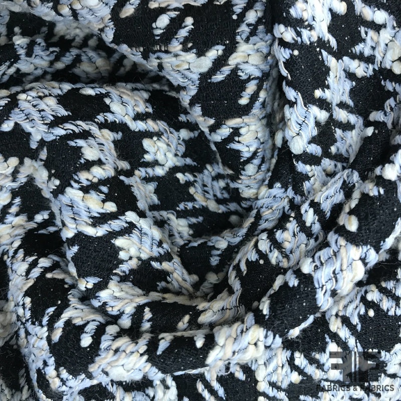 Houndstooth Tweed – Black / Pale Purple/ Ivory Fabric by the Yard