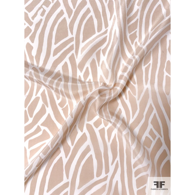 Intertwined Branch Graphic Printed Silk Crepe de Chine – Nude / White Fabric by the Yard