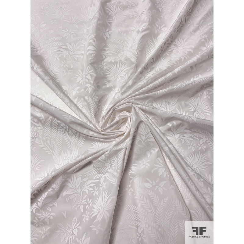 Italian Leaf and Floral Printed Windbreaker Polyester – Off-White Fabric by the Yard