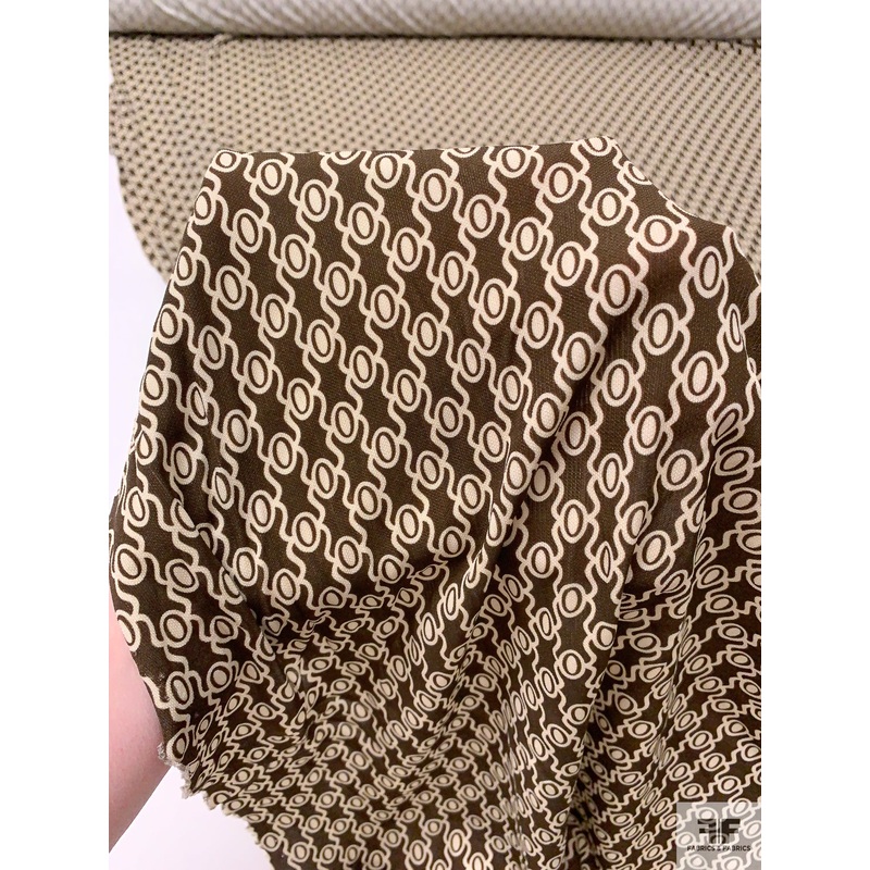 Italian Oval Links Printed Viscose Matte Jersey – Dark Brown / Parchment Beige Fabric by the Yard