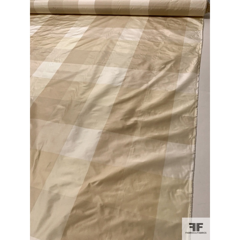 Plaid Yarn-Dyed Silk Taffeta – Ivory / Beige Fabric by the Yard