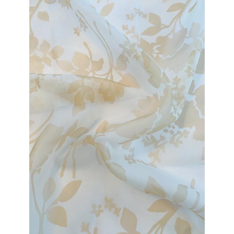 Romantic Floral Printed Silk Organza – Cream / Tan Fabric by the Yard