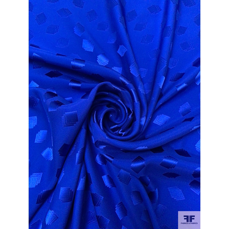 Squares on Squares Jacquard Silk Charmeuse – Royal Blue Fabric by the Yard