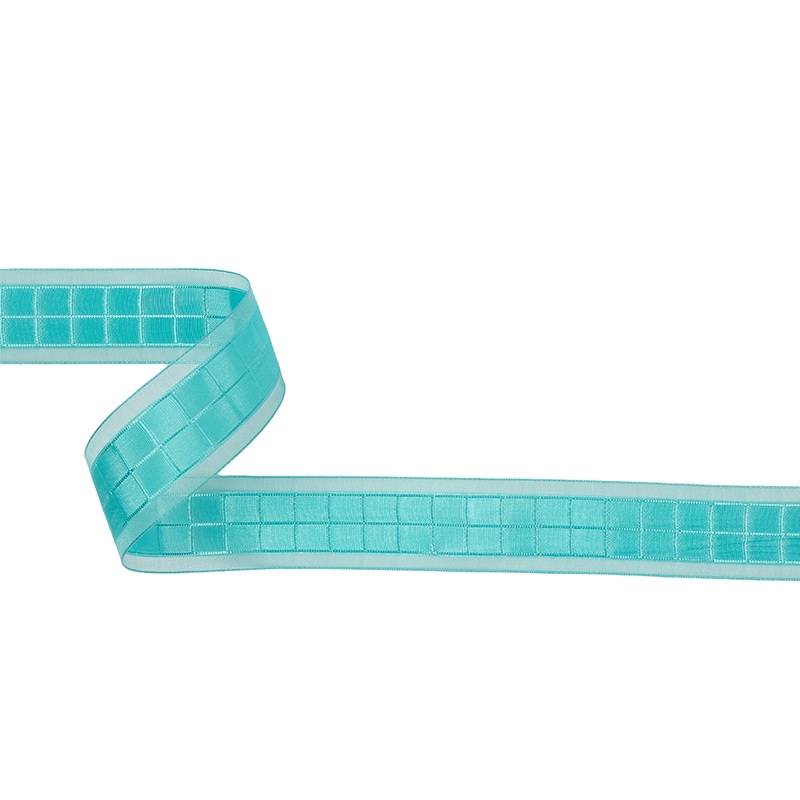 Turquoise Squares and Sheer Borders Ribbon – 1″
