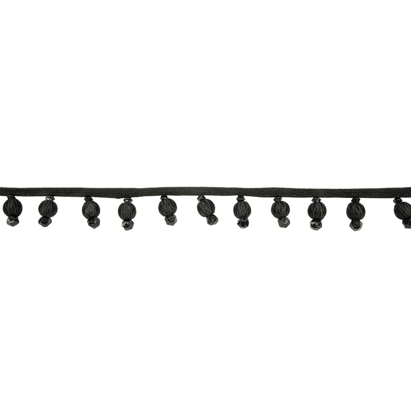 Vintage Black Covered Ball Beaded Fringe Trim – 0.875″