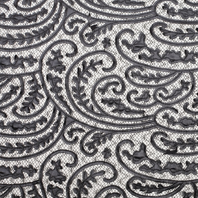 Black Paisley Faux Leather Embroidered Lace
