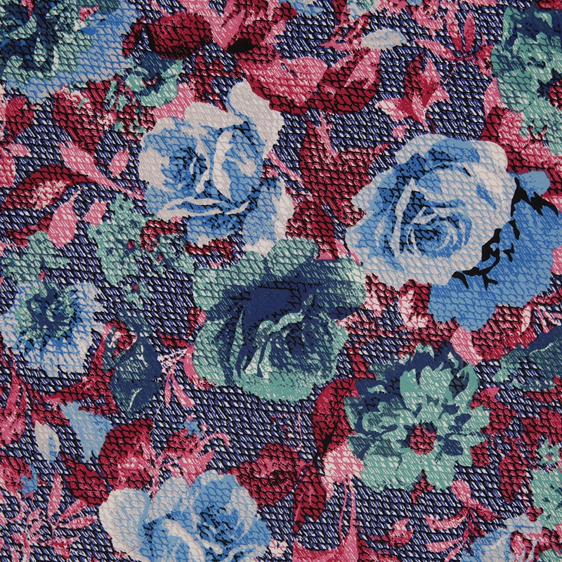 Blue/Pink/Green Rose Printed Stretch Cotton Poplin