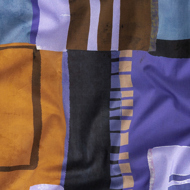 Cotton Voile Panel – Purple and Brown Painterly Geometric – Around the Block Print – Mood Exclusive Wisteria Collection