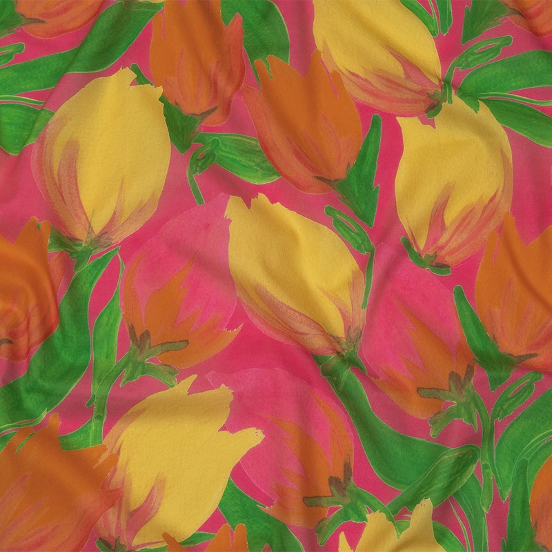Cotton Voile – Pink and Orange Tulips – Keukenhof Print – Mood Exclusive Citrus Collection