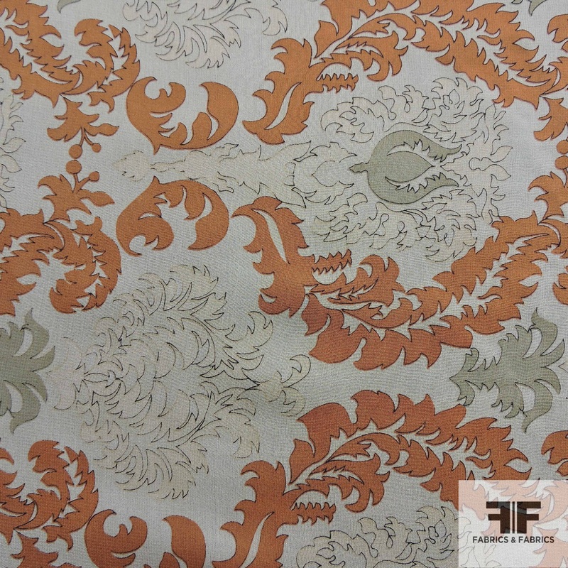 Damask Printed Silk Chiffon – Multicolor Fabric by the Yard