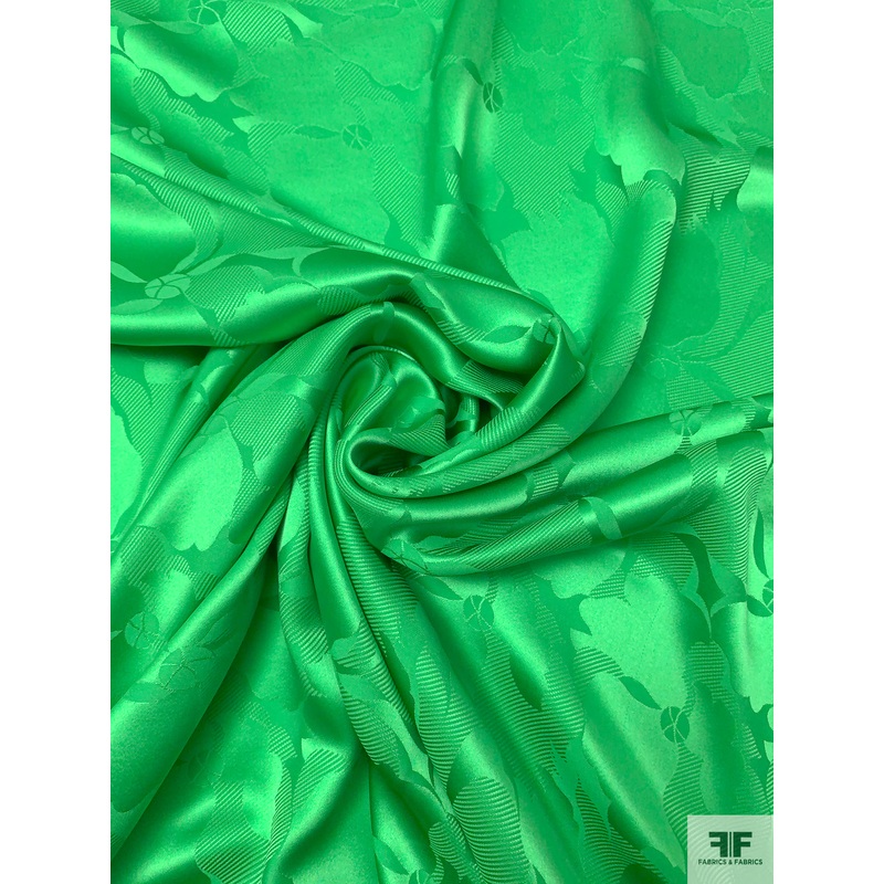 Floral Blossoms Jacquard Silk Charmeuse – Irish Green Fabric by the Yard