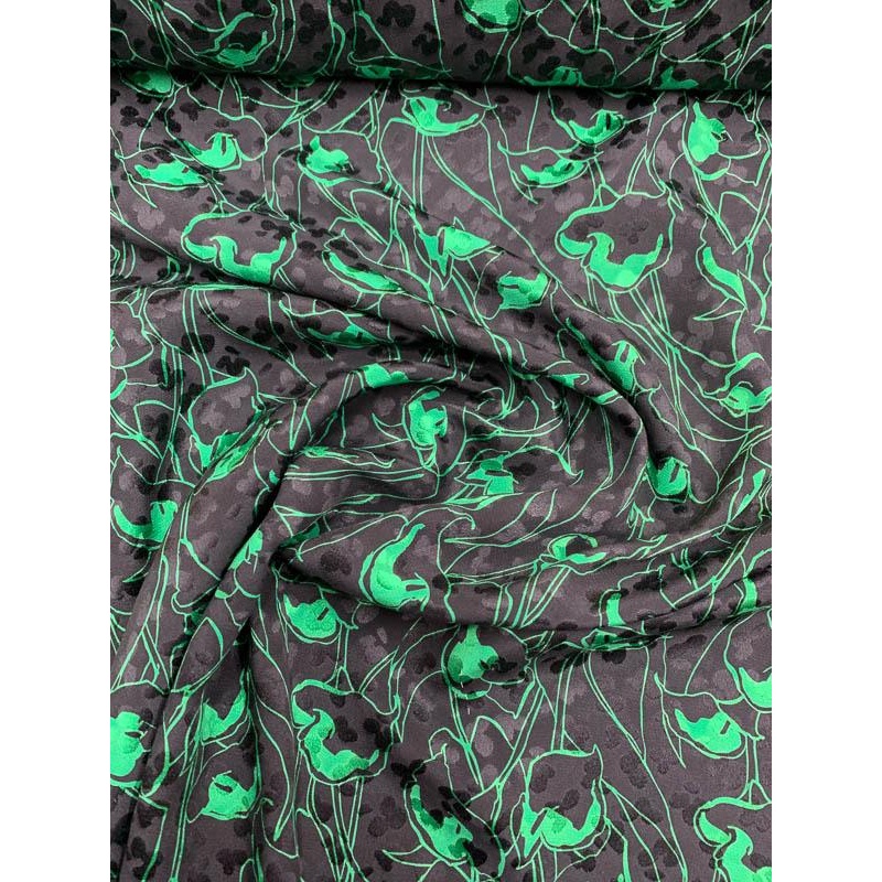 Italian Graphic Printed Silk Jacquard – Green / Black Fabric by the Yard