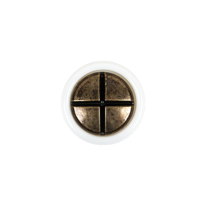 Italian White and Antique Bronze Plus Sign Plastic Shank Back Button – 25L/16mm