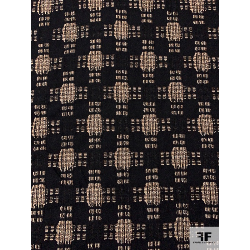 Made in England Novelty Wool Blend Jacket Weight – Black / Beige / Tan Fabric by the Yard