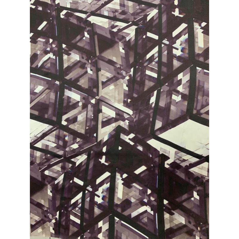 Mirror Glass Printed Satin Silk Charmeuse – Dark Plum / White Fabric by the Yard