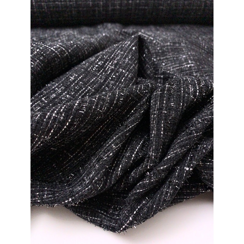 Novelty Chenille Tweed with Lurex Fibers – Black / White Fabric by the Yard