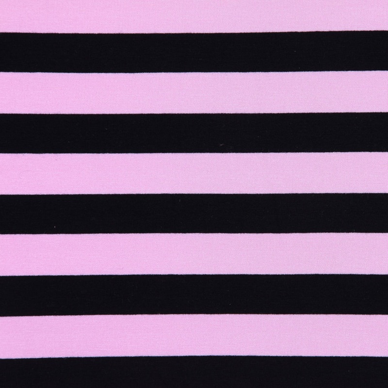 Pink and Black Awning Striped Stretch Polyester Jersey