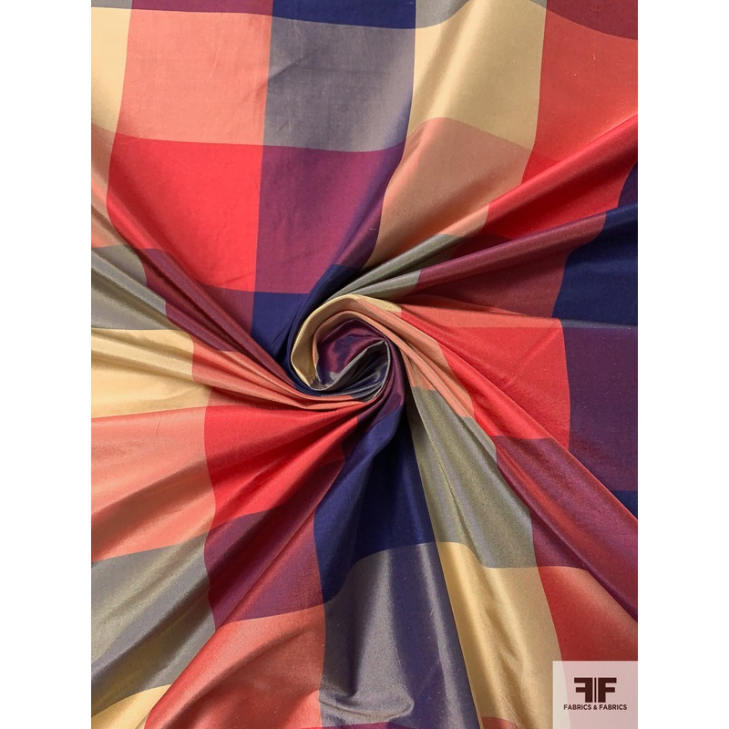 Plaid Yarn-Dyed Silk Taffeta – Reds / Purples / Greys / Beige Fabric by the Yard
