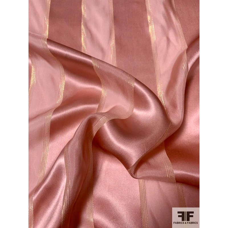 Satin Striped Silk Chiffon with Fine Gold Lurex Stripes – Mauve / Gold Fabric by the Yard