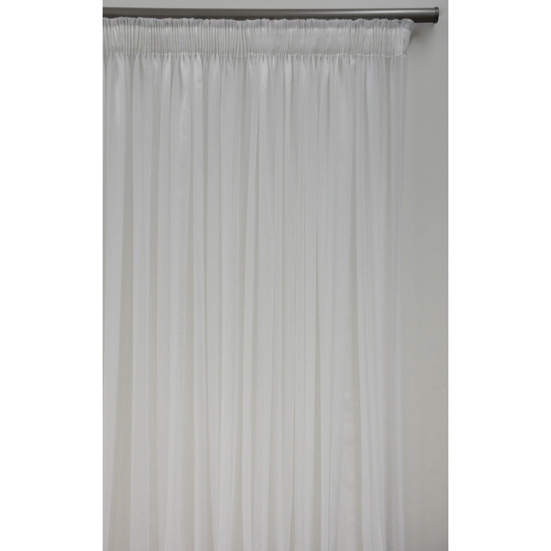 500X250cm Broad Stripe Voile Taped Curtain White 1000000351712