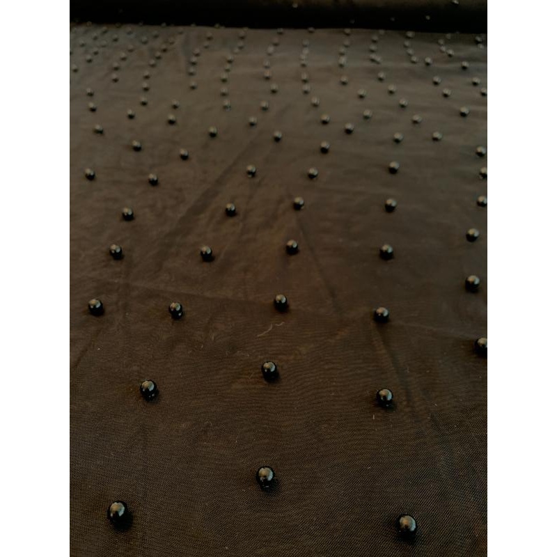 Black Pearls on Tulle – Black Fabric by the Yard