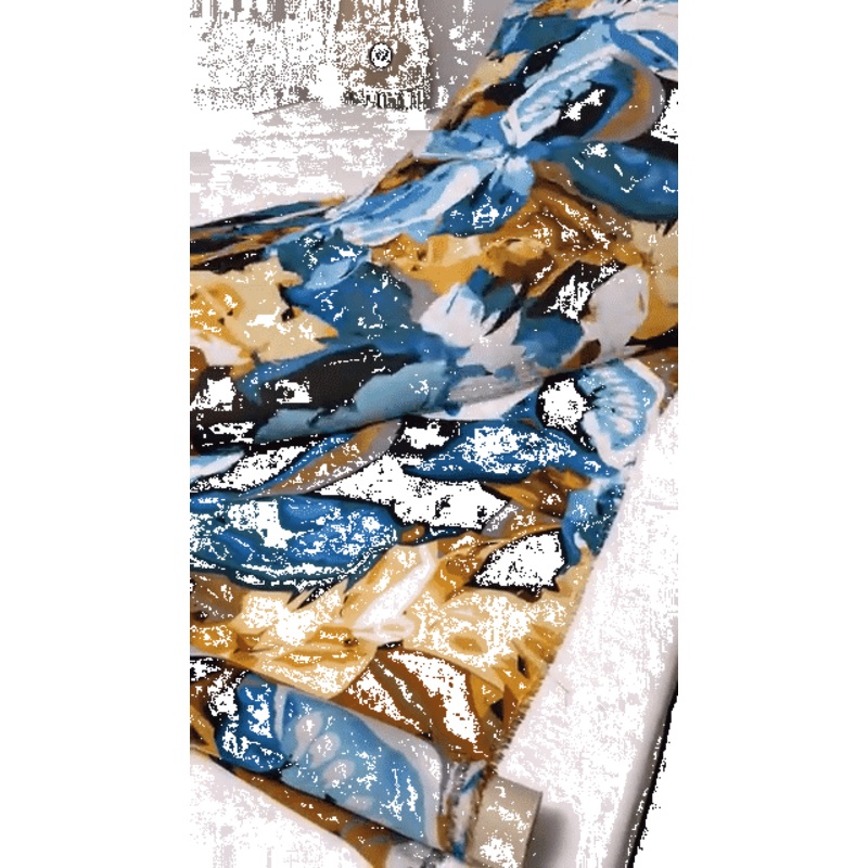 Bold Graphic Floral Printed Silk Georgette – Shades of Blue / Gold / Black / White Fabric by the Yard