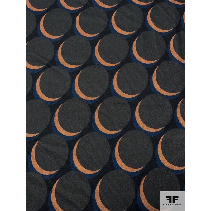 Circle Crescents Printed Soft Brushed Flannel – Grey / Navy / Tan / Black Fabric by the Yard