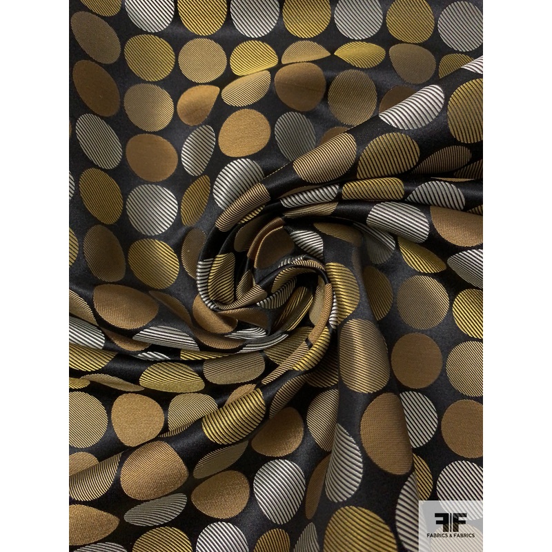 Circle Design Silk Necktie Jacquard Brocade – Yellow / White  / Black Fabric by the Yard