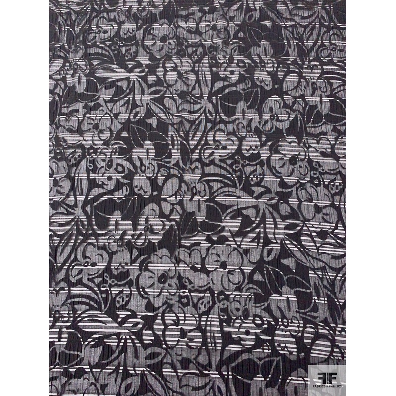 Floral Burnout Crinkled Jacquard Polyester Organza – Black Fabric by the Yard