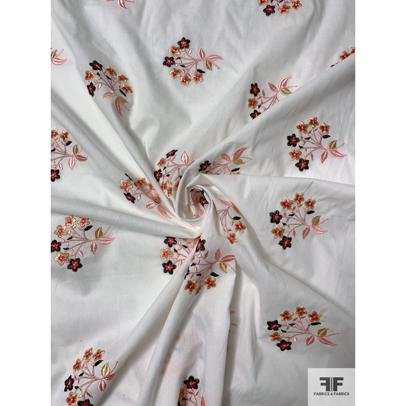 Floral Embroidered Cotton Lawn – Off-White / Yellow / Pink / Black Fabric by the Yard