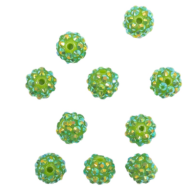 Green AB Rhinestone and Resin Faceted 12mm Beads – 10pc
