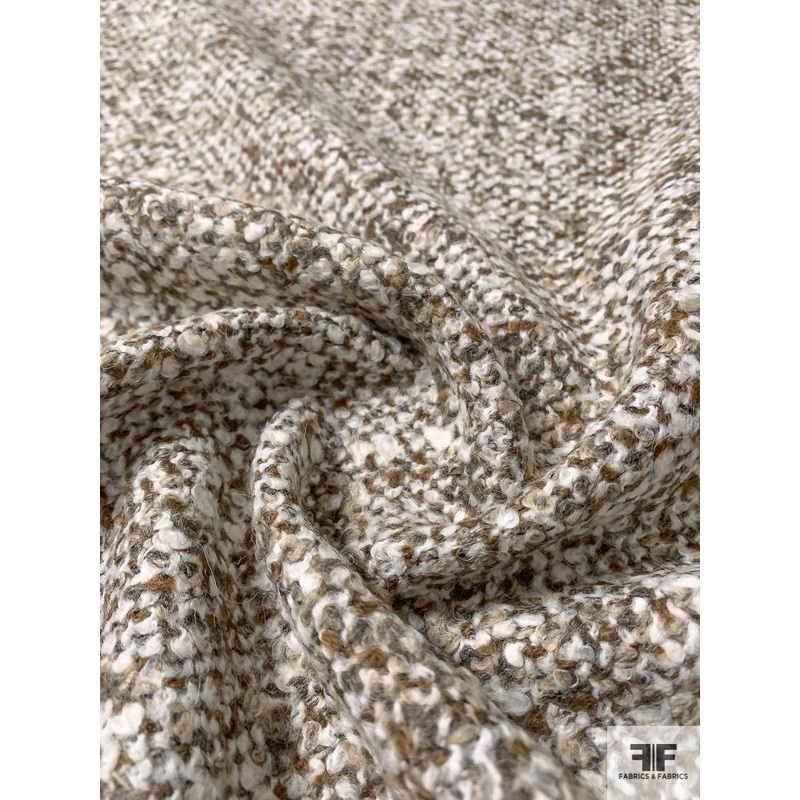 Italian Boucle Jacket Weight Tweed – Ivory / Brown / Tan Fabric by the Yard