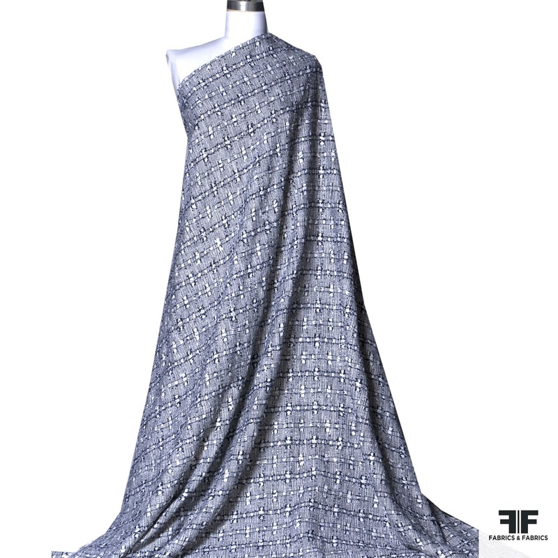 Made in England Cotton Blend Tweed – Navy / White Fabric by the Yard